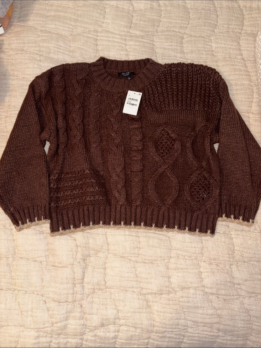 Cable Crewneck Sweater in Dark Brown - NWT